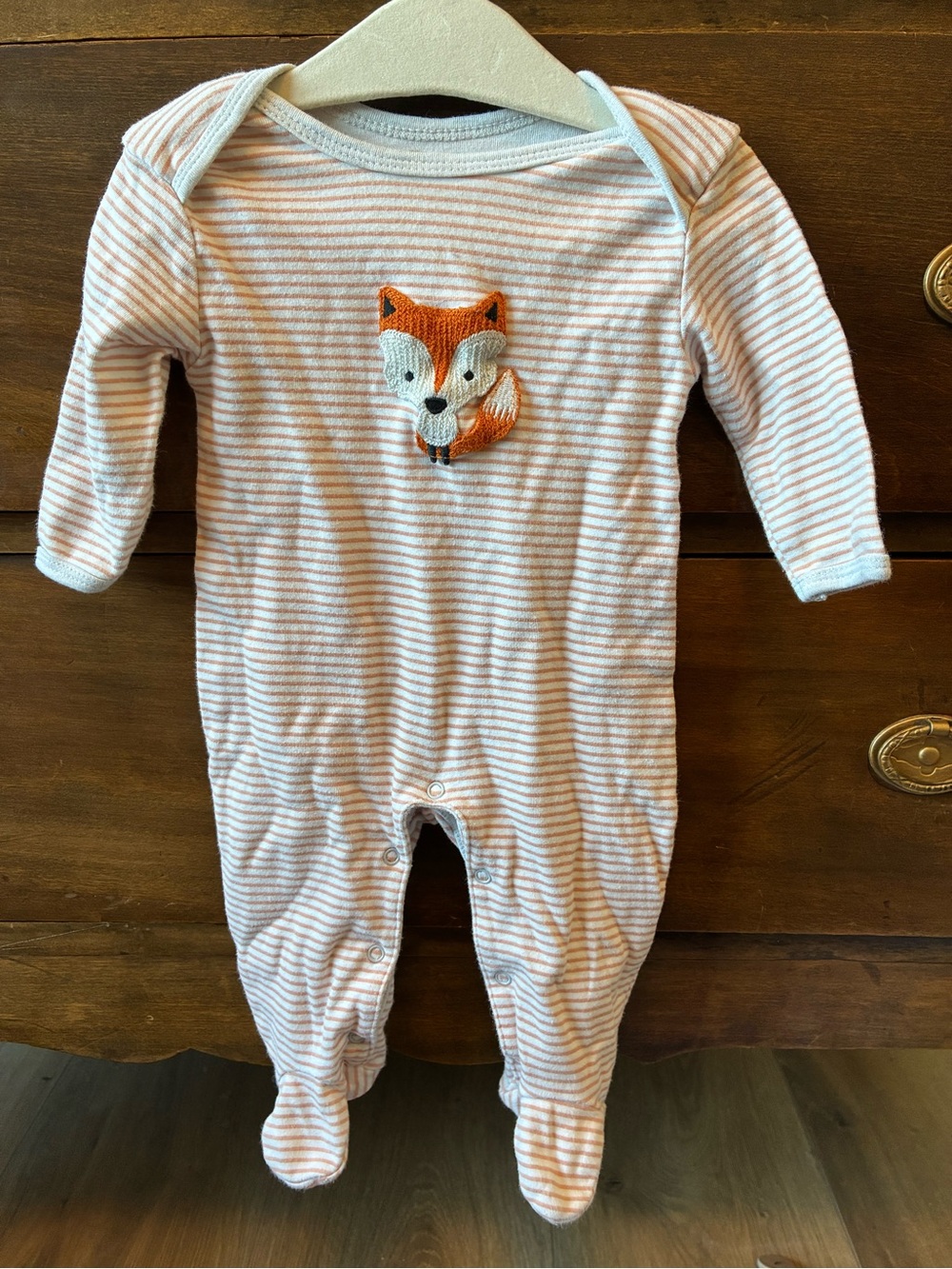 Striped Orange Fox Embroidered Baby One-Piece